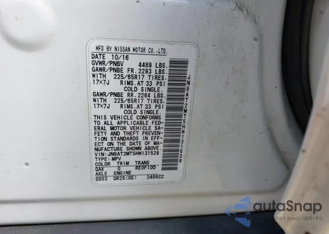 2017 Nissan Rogue S z USA, uszkodzony, nr VIN JN8AT2MT5HW131529